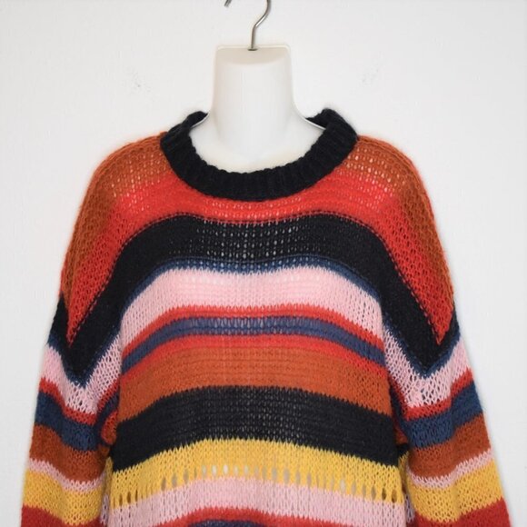 Zara Multicolor Striped Sweater Tunic Dress Sz M Italian Yarn Boho 70s Retro - Picture 3 of 14